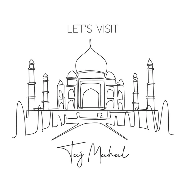 Egyetlen Vonal Rajz Taj Mahal Mecset Mérföldkő Világ Ikonikus Helye — Stock Vector