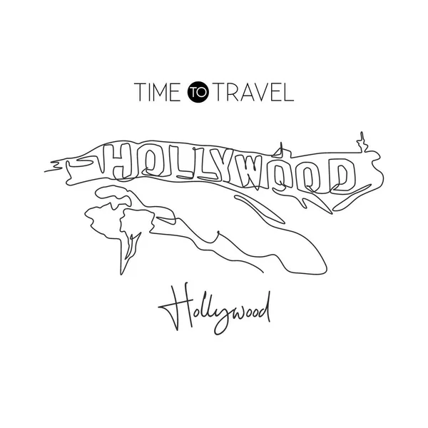 デポック インドネシア 2019年8月2日 ハリウッドサインのランドマークの連続線画 カリフォルニア州 米国の世界の象徴的な場所 休日休暇の壁の装飾ポスタープリントコンセプト ベクターイラスト — ストックベクタ