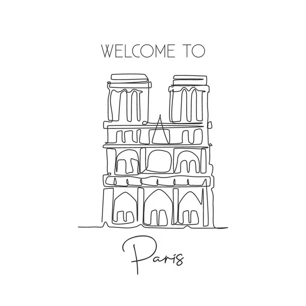 Notre Dame Simgesini Çizen Tek Bir Satır Paris Fransa Dünyaca — Stok Vektör
