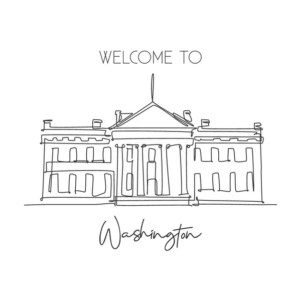 Single Continuous Line Drawing Welcome White House Landmark Beauty Famous — Stock Vector