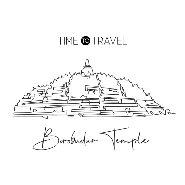 Una Sola Línea Dibujando Candi Borobudur Templo Hito Icono Mundial — Archivo Imágenes Vectoriales