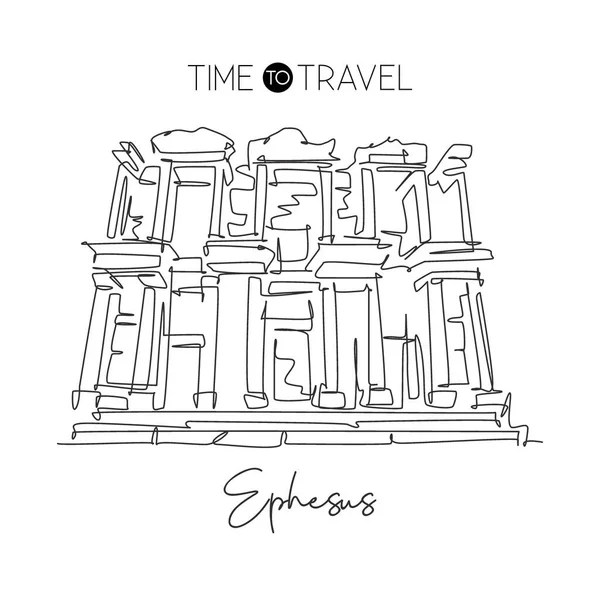 Singola Linea Continua Disegno Efeso Antico Punto Riferimento Greco Bellezza — Vettoriale Stock