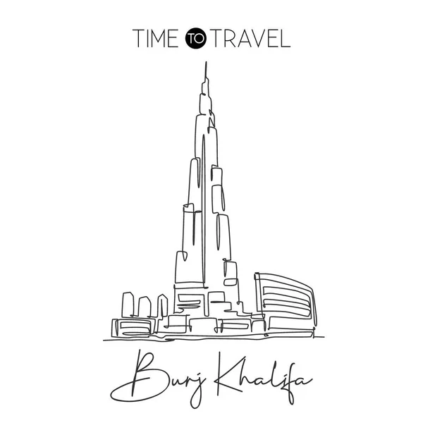 一本の線画ブルジュ ハリファタワーのランドマーク ドバイ Uaeで世界的に有名な場所 観光や旅行はがきホームアート壁の装飾ポスタープリントコンセプト ベクターラインイラストグラフィックデザイン — ストックベクタ
