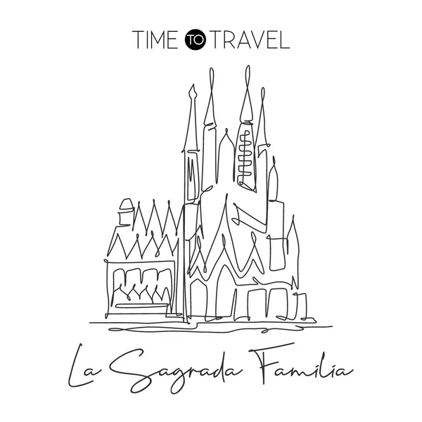 デポック インドネシア 2019年8月7日 サグラダ大聖堂ファミリアのランドマークの連続線画 バルセロナ スペインの美しい有名な場所 世界旅行ツアー ベクトルグラフィックイラスト — ストックベクタ