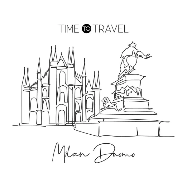 Egyvonalas Folyamatos Rajz Duomo Milano Mérföldkő Gyönyörű Híres Hely Milánóban — Stock Vector