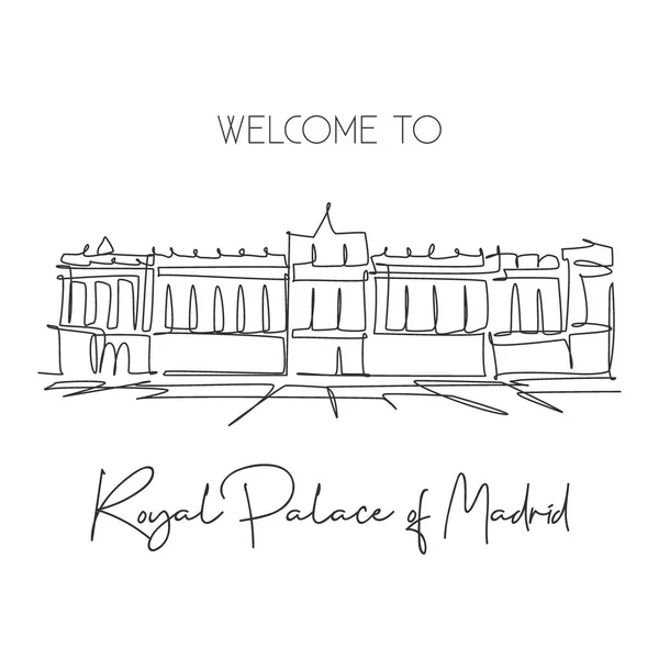 Egyetlen Folyamatos Rajz Royal Palace Madrid Mérföldkő Gyönyörű Híres Hely — Stock Vector