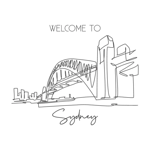 Una Linea Continua Che Disegna Sydney Harbour Bridge Punto Riferimento — Vettoriale Stock