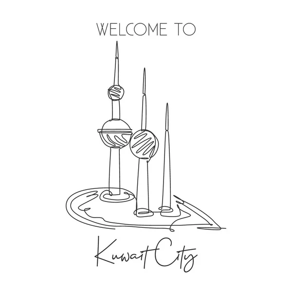 Jedna Čára Kreslí Orientační Bod Kuvajtských Věží Světově Proslulá Ikonická — Stockový vektor