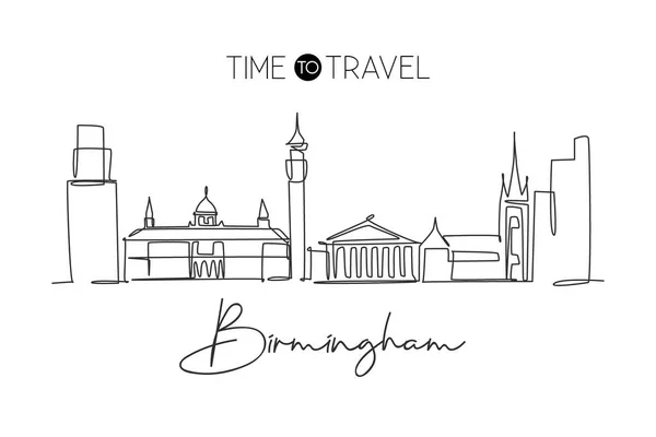 Безперервний Малюнок Міста Бірмінгем Знаменитий Міський Хмарочос Краєвид World Travels — стоковий вектор
