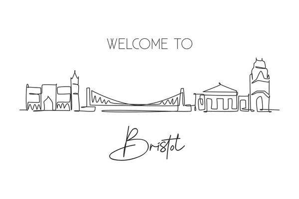 Bristol Şehrinin Ufuk Çizgisinin Kesintisiz Tek Bir Çizgisi Ünlü Şehir — Stok Vektör
