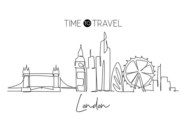 Одна Лінія Зображує Місто Лондон Історичний Хмарочос Ландшафт Світі Найкраще — стоковий вектор