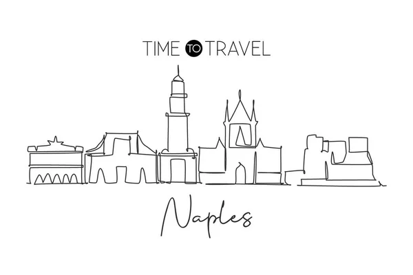 Einzelne Durchgehende Linienzeichnung Der Skyline Von Neapel Italien Berühmte Wolkenkratzerlandschaft — Stockvektor