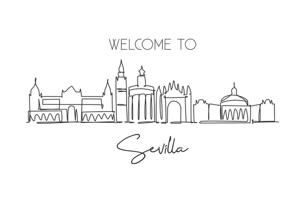 Eine Durchgehende Linienzeichnung Der Skyline Von Sevilla Spanien Schöner Wolkenkratzer — Stockvektor