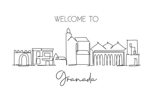 Granada Város Városának Egyik Folyamatos Vonalrajza Spanyolország Gyönyörű Felhőkarcoló Világ — Stock Vector
