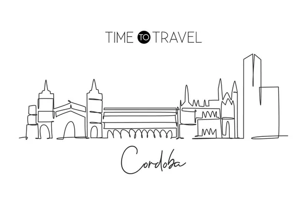 Dibujo Línea Continua Única Del Skyline Ciudad Córdoba España Famoso — Vector de stock