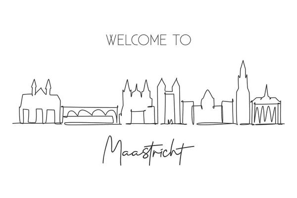 Dibujo Una Sola Línea Del Horizonte Maastricht Países Bajos Paisaje — Vector de stock