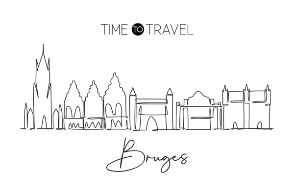Один Непрерывный Рисунок Линии Горизонта Города Брюгге Бельгия Красивая Городская — стоковый вектор