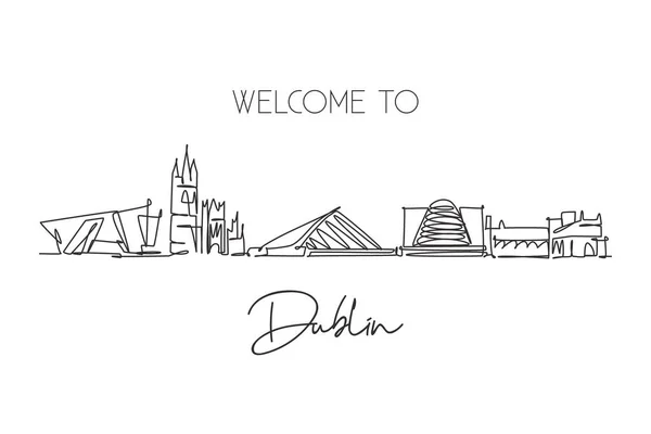 Dibujo Continuo Ciudad Dublín Skyline República Irlanda Hermoso Punto Referencia — Vector de stock