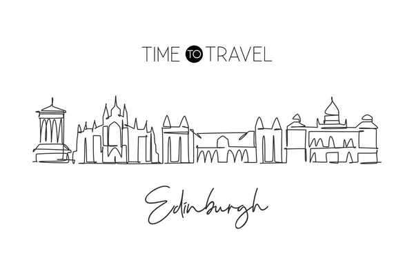 Dibujo Línea Continua Única Edimburgo Ciudad Skyline Escocia Famoso Paisaje — Archivo Imágenes Vectoriales