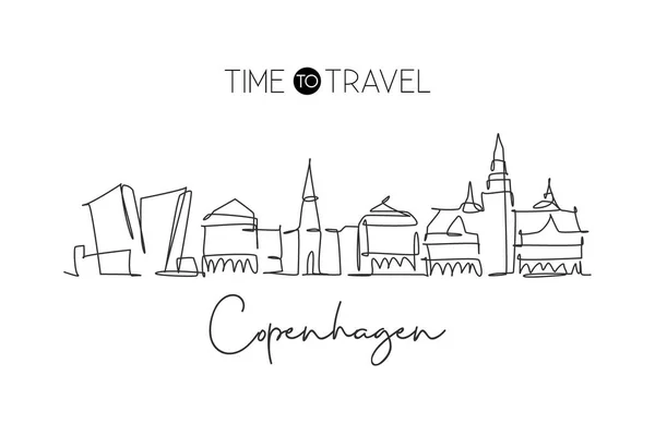 Danimarka Nın Kopenhag Şehrinin Siluetinin Kesintisiz Bir Çizimi Güzel Dönüm — Stok Vektör