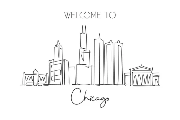 Dibujo Línea Continua Única Del Horizonte Ciudad Chicago Famosa Ciudad — Archivo Imágenes Vectoriales