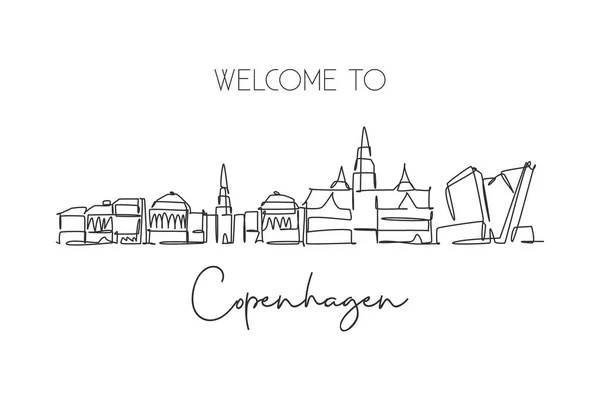 Danimarka Nın Kopenhag Şehrinin Siluetini Çizen Tek Bir Çizgi Dünyanın — Stok Vektör