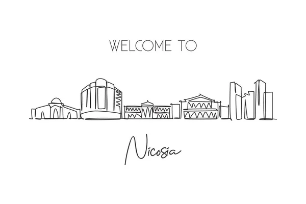 Dibujo Línea Continua Del Horizonte Ciudad Nicosia Chipre Hermoso Punto — Vector de stock