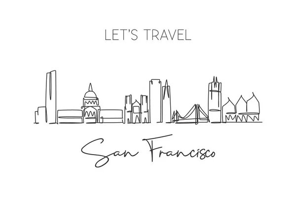 Однолинейный Рисунок Горизонта Города Сан Франциско Сша Исторический Городской Пейзаж — стоковый вектор