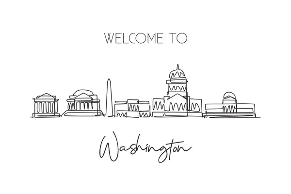 华盛顿市天际线的一个连续的线条图 漂亮的地标世界风景旅游度假海报印刷墙面装饰 时尚的单行绘图设计矢量插图 — 图库矢量图片