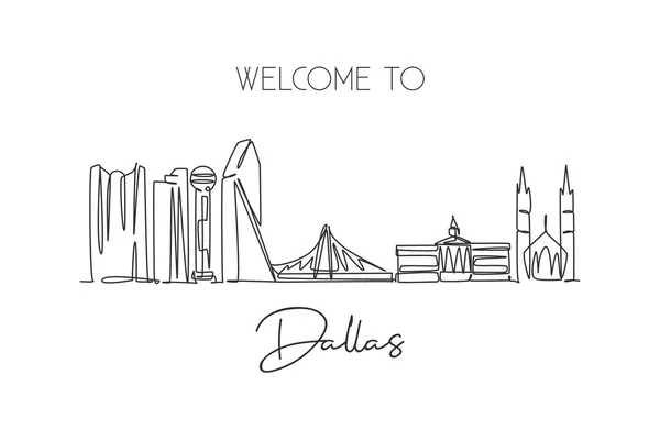 Dibujo Línea Continua Del Horizonte Dallas Estados Unidos América Hermoso — Vector de stock