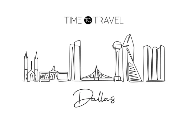 Jednoduchá Kontinuální Kresba Panoramatu Města Dallas Usa Slavný Městský Škrabák — Stockový vektor