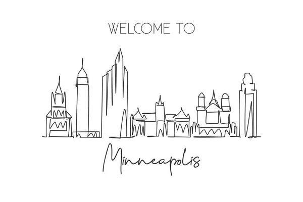 Een Enkele Lijn Tekening Van Minneapolis Stad Skyline Usa Historisch — Stockvector