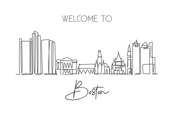 One Single Line Drawing Boston City Skyline États Unis Paysage — Image vectorielle