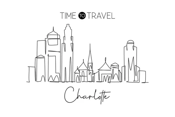 Jednoduchá Kontinuální Kresba Panoramatu Charlotte City Usa Slavný Městský Škrabák — Stockový vektor