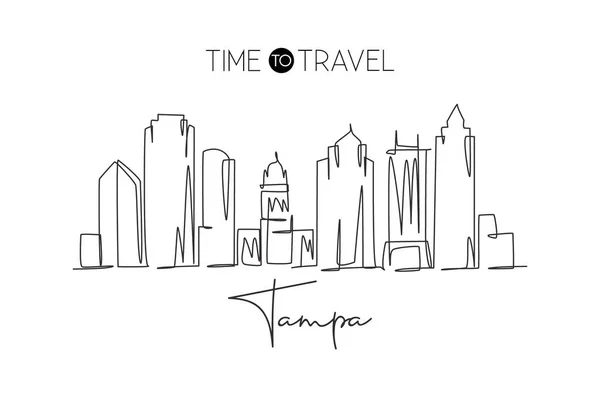 Una Línea Continua Dibujando Horizonte Ciudad Tampa Estados Unidos Hermoso — Vector de stock