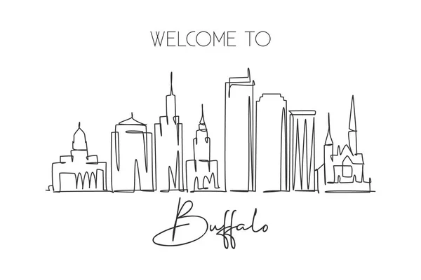 Single Continuous Line Drawing Buffalo City Skyline États Unis Célèbre — Image vectorielle