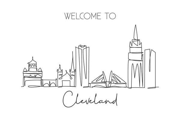 Egy Vonalas Rajz Cleveland City Városáról Usa Történelmi Városkép Világon — Stock Vector