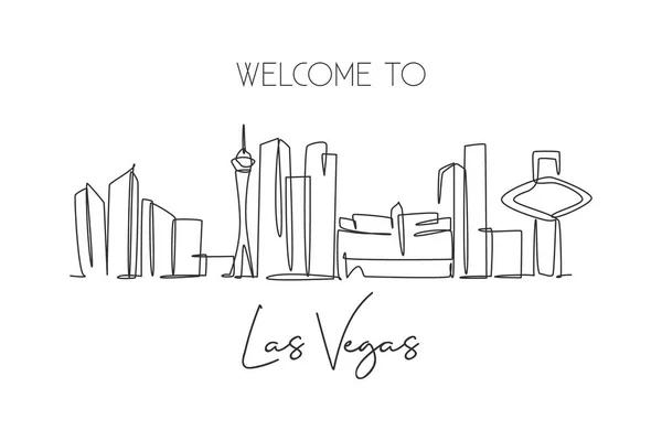 Dibujo Línea Continua Única Del Skyline Ciudad Las Vegas Estados — Archivo Imágenes Vectoriales