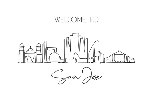 Een Doorlopende Lijn Die San Jose City Skyline Tekent Californië — Stockvector