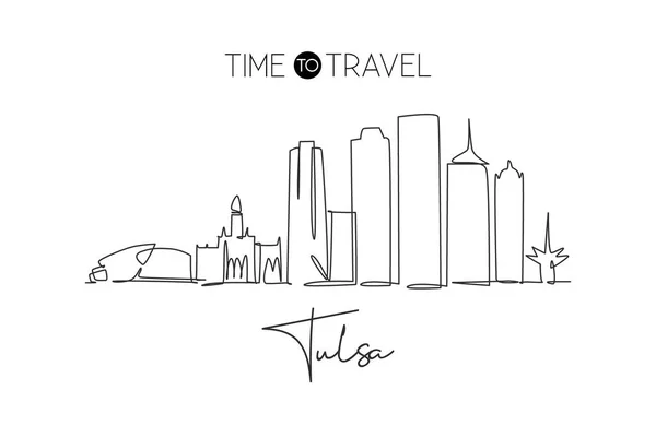 Disegno Linee Continue Dello Skyline Tulsa Oklahoma Bellissimo Punto Riferimento — Vettoriale Stock