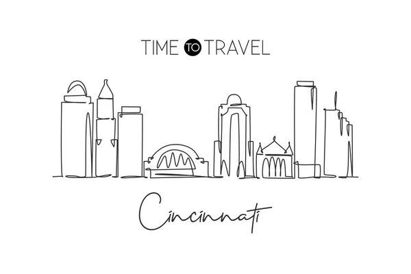 Dessin Continu Cincinnati City Skyline Ohio Magnifique Monument Monde Paysage — Image vectorielle