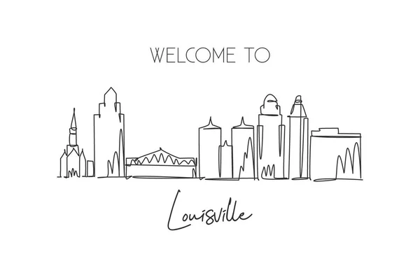 Línea Continua Única Que Dibuja Skyline Louisville City Kentucky Famosa — Archivo Imágenes Vectoriales