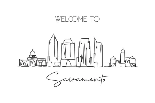 Dibujo Una Sola Línea Del Horizonte Sacramento California Paisaje Histórico — Vector de stock