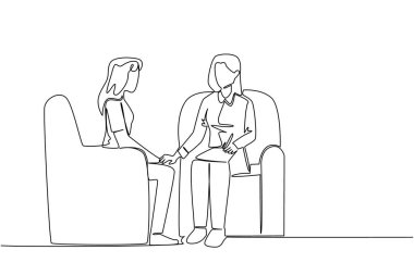 Yanındaki kadının elini tutarken tek sıra halinde bir kadın panoyu çekiyor. Dayanıklılık veriyor. Ulusal Akıl Sağlığı Sağlama Günü. Bir çizgi tasarımı vektör illüstrasyonu