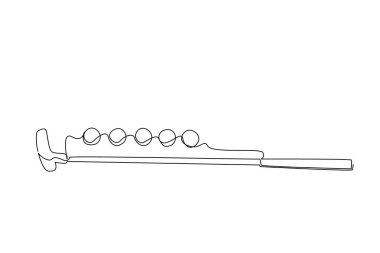 Mini golf sopası ve renkli golf topları çizmeye devam et. Ekipmanlar hazır. Spora odaklan. Oyun bitti. Ulusal Mini Golf Günü. Tek çizgi çizimi tasarım vektör çizimi