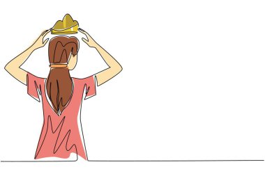 Gündelik giysiler giymiş bir kadını sürekli çizmek başına bir taç geçirir. Seviyeyi başarıyla yükseltin. Ödül. Kendini ödüllendir günü. Bir çizgi tasarımı vektör illüstrasyonu