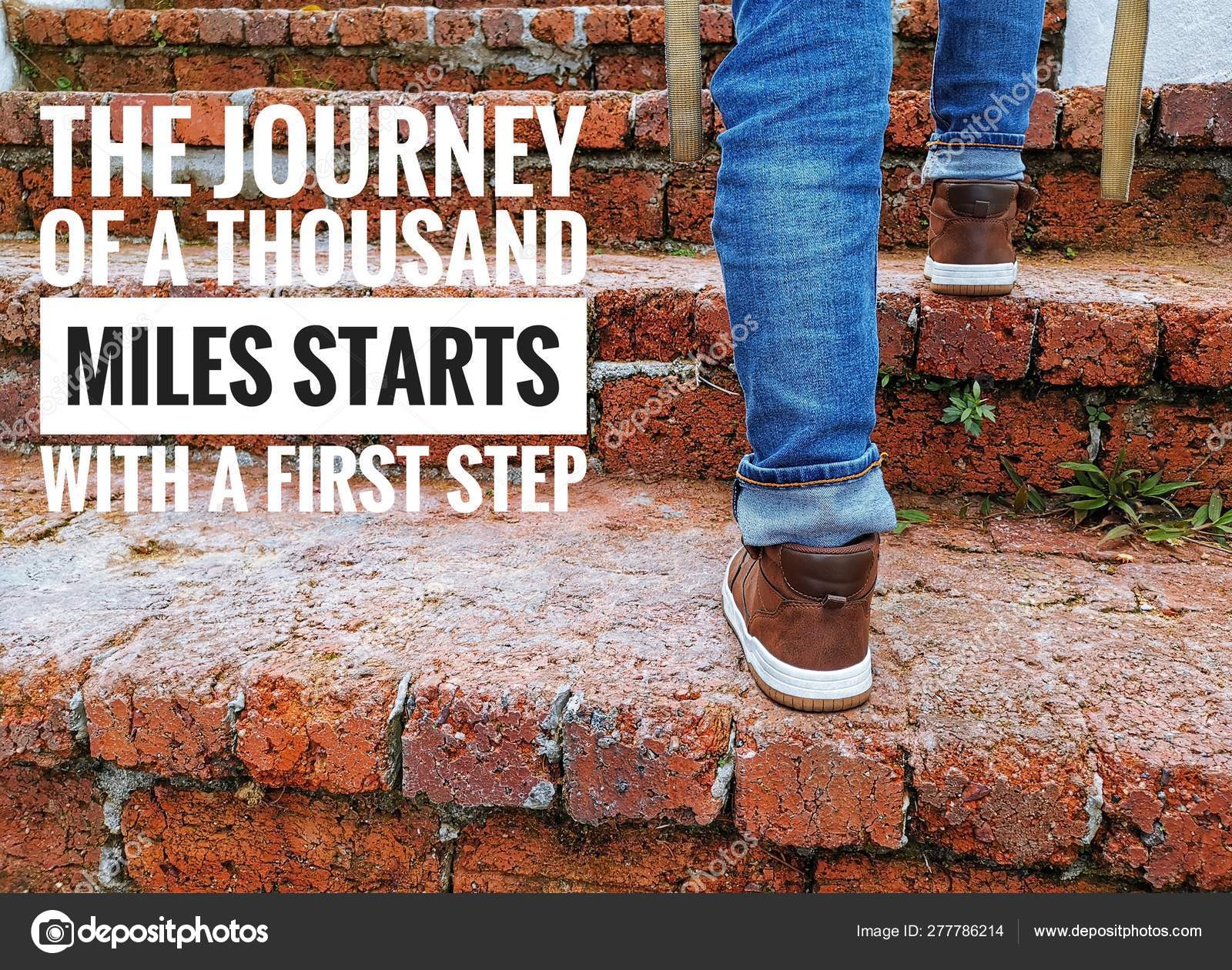 Motivational Quotes Background Kid Climbing Stairs Stock Photo by