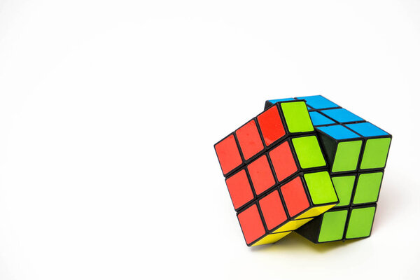 Colorful Rubik cube isolated on white background 