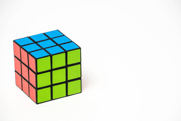 Colorful Rubik cube isolated on white background 