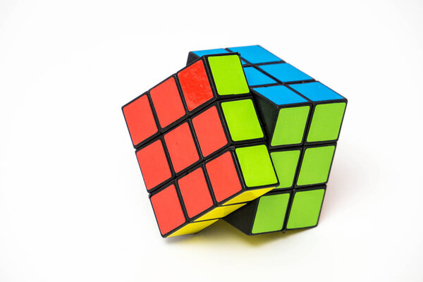 Colorful Rubik cube isolated on white background 